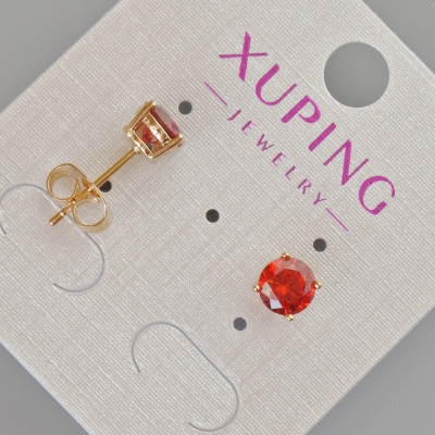 Сережки пусети Xuping з червоним кристалом, діаметр 7мм+- Позолота 18К