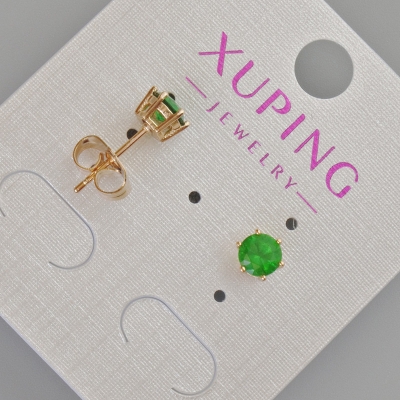 Сережки пусети Xuping з зеленим кристалом, діаметр 6мм+- Позолота 18К