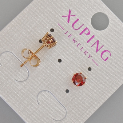 Сережки пусети Xuping з червоним кристалом, діаметр 6мм+- Позолота 18К