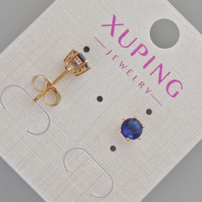 Сережки пусети Xuping з синім кристалом, діаметр 6мм+- Позолота 18К