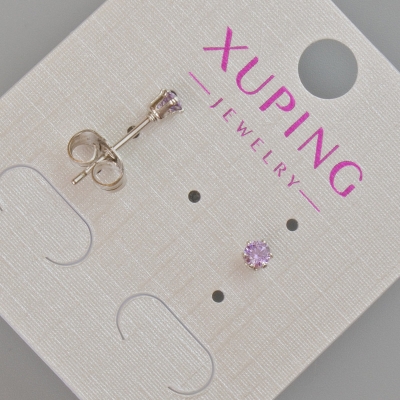 Сережки пусети Xuping з фіолетовим кристалом, діаметр 3,5мм+- Родій