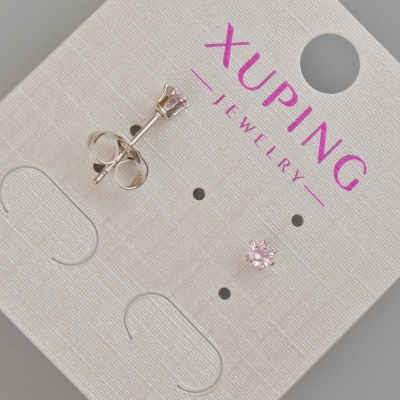 Сережки пусети Xuping з рожевим кристалом, діаметр 3,5мм+- Родій