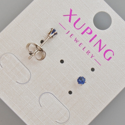 Сережки пусети Xuping з синім кристалом, діаметр 3,5мм+- Родій