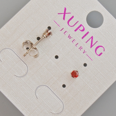 Сережки пусети Xuping з червоним кристалом, діаметр 3,5мм+- Родій