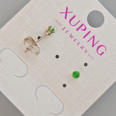 Сережки пусети Xuping з зеленим кристалом, діаметр 3,5мм+- Родій