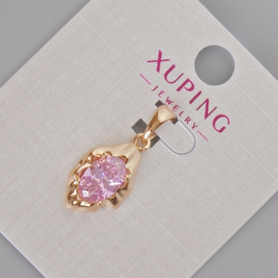 Кулон Xuping з рожевим кристалом, діаметр 24х11мм+- Позолота 18К