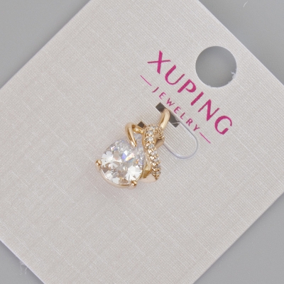 Кулон Xuping з білим кристалом та стразами, діаметр 16х10мм+- Позолота 18К