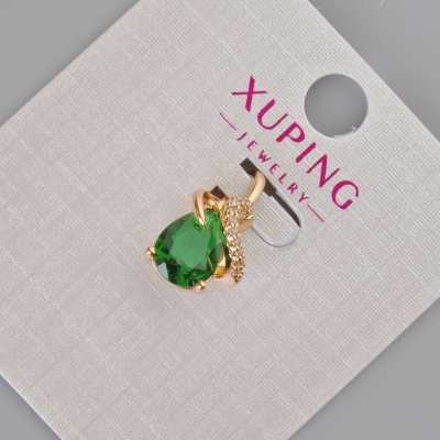 Кулон Xuping з зеленим кристалом та білими стразами, діаметр 16х10мм+- Позолота 18К