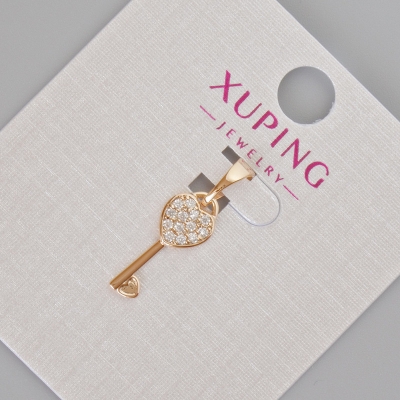 Кулон Xuping "Ключ від серця" з білими стразами, діаметр 20х7мм+- Позолота 18К