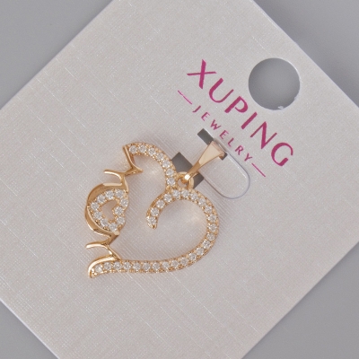 Кулон Xuping "Серце" з білими стразами, діаметр 23х18мм+- Позолота 18К