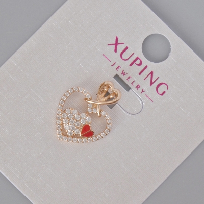 Кулон Xuping "Серце" з білими стразами та червоною емаллю, діаметр 18х14мм+- Позолота 18К