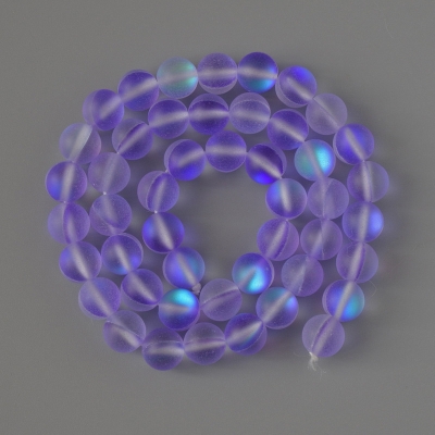 Намистини Опалове скло гладка кулька фіолетовий матовий хамелеон, діаметр 8мм + -, довжина 38см + - на нитці
