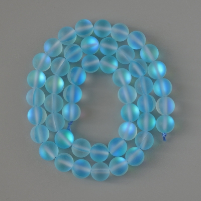 Намистини Опалове скло гладка кулька блакитний матовий хамелеон, діаметр 8мм + -, довжина 38см + - на нитці