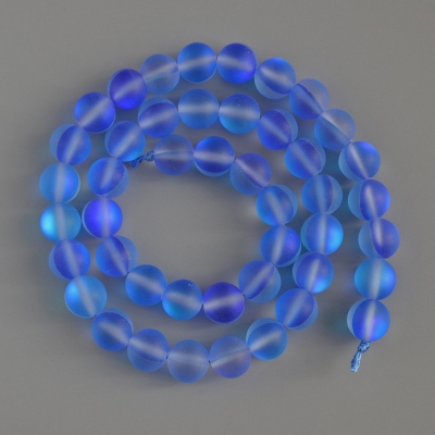Намистини Опалове скло гладка кулька синій матовий хамелеон, діаметр 8мм + -, довжина 38см + - на нитці
