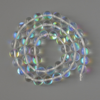 Намистини Опалове скло гладка кулька білий прозорий хамелеон, діаметр 8мм + -, довжина 38см + - на нитці