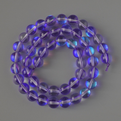 Намистини Опалове скло гладка кулька фіолетовий прозорий хамелеон, діаметр 8мм + -, довжина 38см + - на нитці