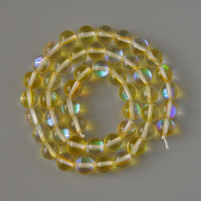 Намистини Опалове скло гладка кулька жовтий прозорий хамелеон, діаметр 8мм + -, довжина 38см + - на нитці
