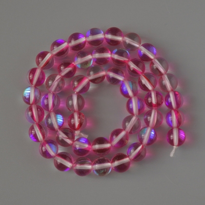 Намистини Опалове скло гладка кулька малиновий прозорий хамелеон, діаметр 8мм + -, довжина 38см + - на нитці
