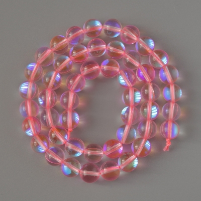 Намистини Опалове скло гладка кулька рожевий прозорий хамелеон, діаметр 8мм + -, довжина 38см + - на нитці