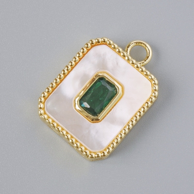Кулон Перламутр та зелений кристал, золотистий колір металу, діаметр 20х14мм