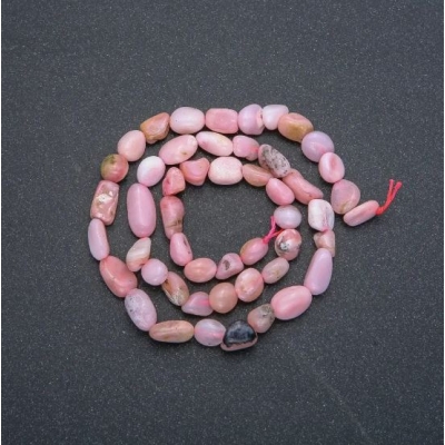 Намистини Рожевий Опал натуральний камінь галтівка, діаметр 6х8мм, довжина 41см +- на нитці