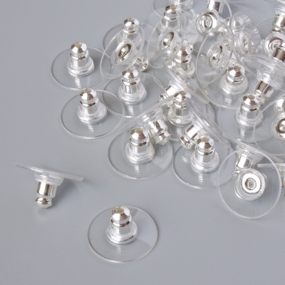 Фурнітура заглушки на сережки, діаметр 12мм фас. 42шт.+- сріблястий колір металу