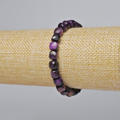 Браслет Фіолетове Котяче Око натуральний камінь гранований кубик, діаметр 7мм+-, довжина 18см+- (стрейч)