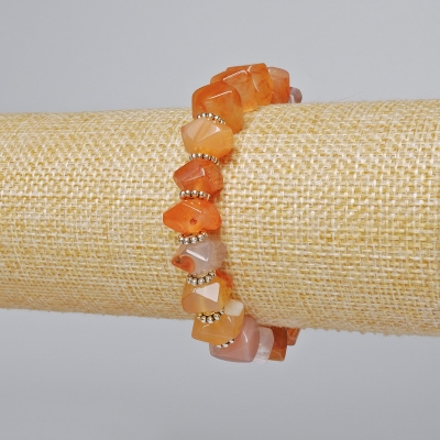Браслет Ботсван помаранчевий натуральний камінь гранований рондель, діаметр 10х7мм+-, довжина 18см+- (стрейч) з металевими вставками