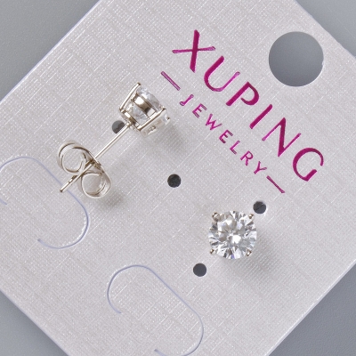 Сережки пусети Xuping з білими кристалами, діаметр 7мм+- родій
