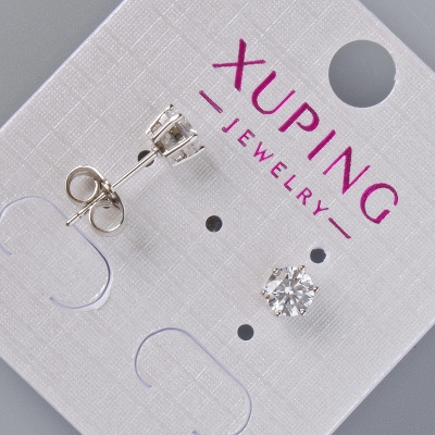 Сережки пусети Xuping з білими кристалами, діаметр 6мм+- родій