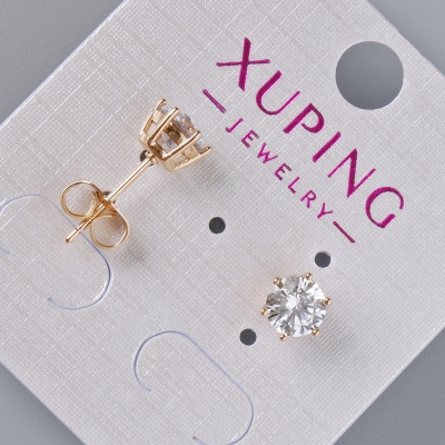 Сережки пусети Xuping з білими кристалами, діаметр 7мм+- позолота 18К
