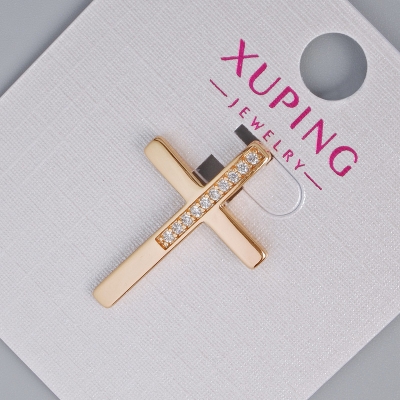 Кулон "Хрест" Xuping з білими стразами, діаметр 25х17мм+ - позолота 18К