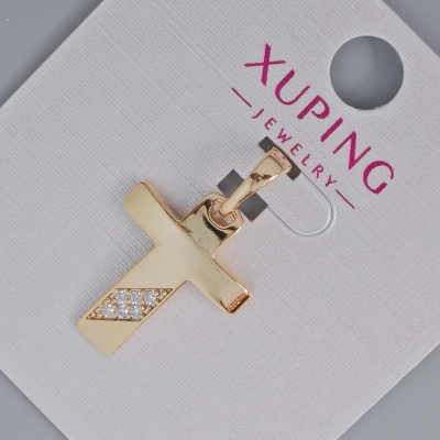 Кулон "Хрест" Xuping з білими стразами, діаметр 20х16мм+ -, довжина 25мм+- позолота 18К