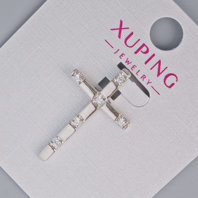 Кулон "Хрест" Xuping з білими стразами, діаметр 27х16,5мм+- родій