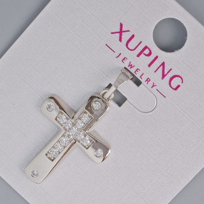 Кулон "Хрест" Xuping з білими стразами, діаметр 26х17,5мм+ -, довжина 31мм+- родій
