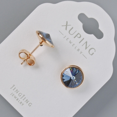 Сережки пусети Xuping з кристалами Swarovski колір синій, діаметр 10мм позолота 18К