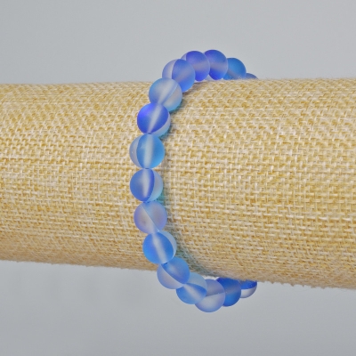 Браслет Опалове скло гладка кулька, колір синій матовий хамелеон, діаметр 8мм+-, довжина 18см+- (стрейч)