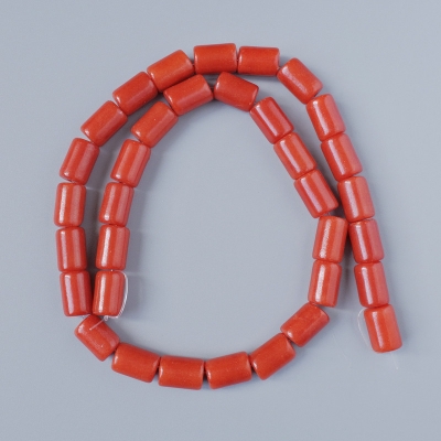 Намистини Червона Яшма (прес.) циліндр, діаметр 8х11,5мм+-, довжина 40см+- на волосіні