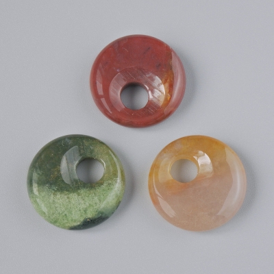 Підвіска пончик (бублик) Зелена Яшма натуральний камінь, діаметр 18х5мм+-, діаметр отвору 5мм+-