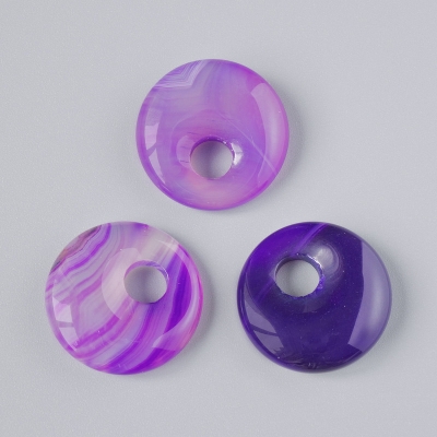 Підвіска пончик (бублик) Агат фіолетовий натуральний камінь, діаметр 18х5мм+-, діаметр отвору 5мм+-