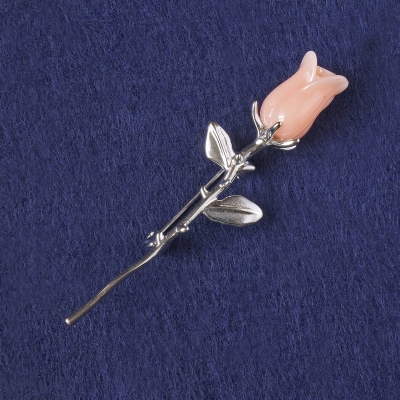 Брошка Троянда бежевий пластик, сріблястий метал 65х19мм+-