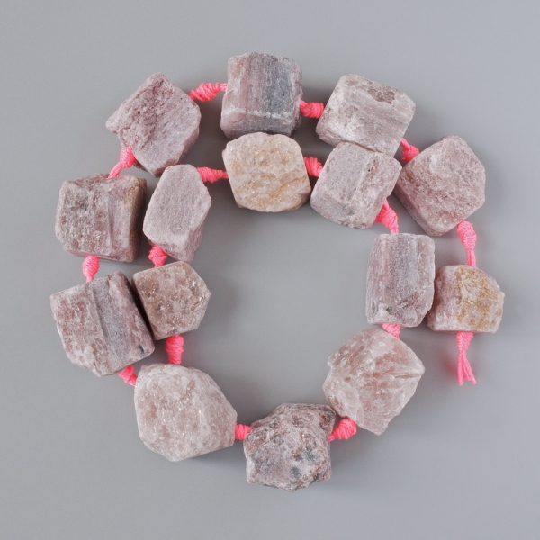 Намистини Лепідоліт необроблений натуральний камінь галтівка, діаметр 20х22мм+-, довжина 41см+- на нитці