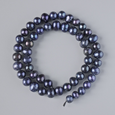 Намистини Чорні річкові перли, діаметр 8,5х7мм+-, довжина 35см+- на нитці