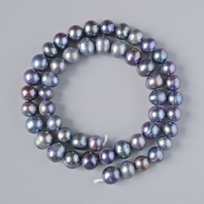 Намистини Чорні річкові перли з відтінком "бензин", діаметр 9х8мм+-, довжина 37см+- на нитці