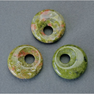 Підвіска пончик (бублик) Яшма Геліотроп натуральний камінь, діаметр 18х5мм+-, діаметр отвору 5мм+-
