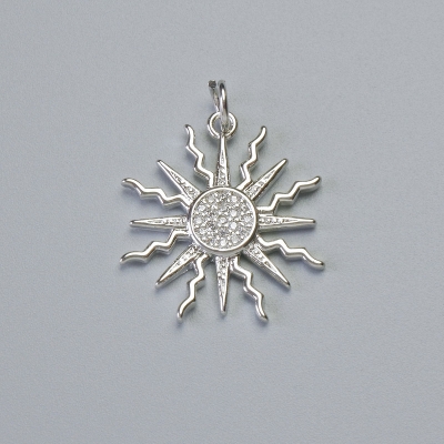 Кулон "Сонце" з білими стразами, сріблястий метал, діаметр 21х20мм+-