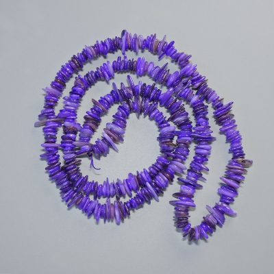 Намистини тонований Перламутр фіолетовий крихта, діаметр 10х2мм+-, довжина 80см+- на волосіні