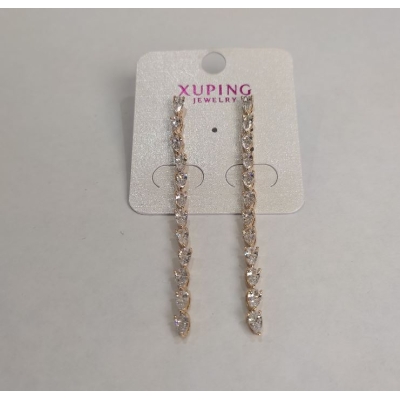 Сережки пусети Xuping з білими кристалами, діаметр 3,7мм+-, довжина 7см+- позолота 18К