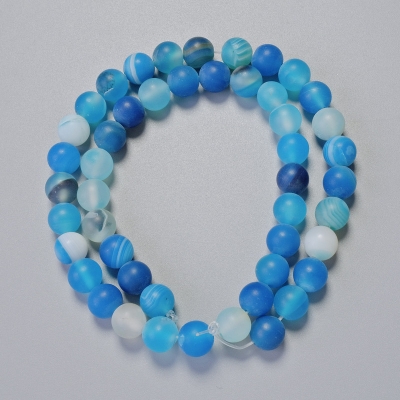Намистини Агат синій матовий натуральний камінь гладка кулька, діаметр 8мм+-, довжина 38см+- на волосіні