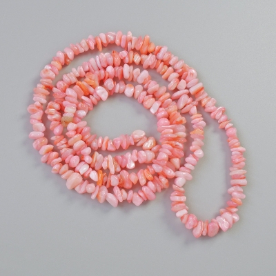 Намистини Перламутр Тонований рожевий крихта, діаметр 7х2,5мм+-, довжина 80см+- на волосіні